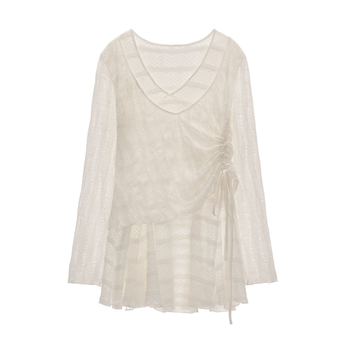 MAMC_White_V-neck_Long_Sleeve_Loose_American_Casual_Womens_Daily_Mini_Dresses_MISSTT