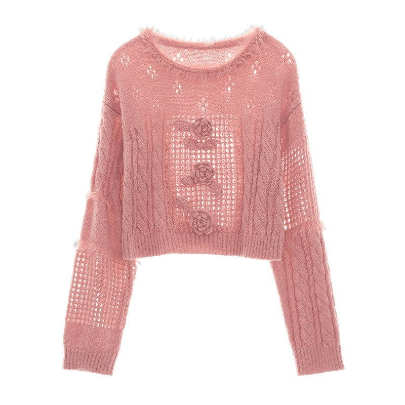 MAMC_Wool_Blend_Princess_Loose_Fit_Crew_Neck_Long_Sleeve_Women_Pink_White_Knitwear_MISSTT
