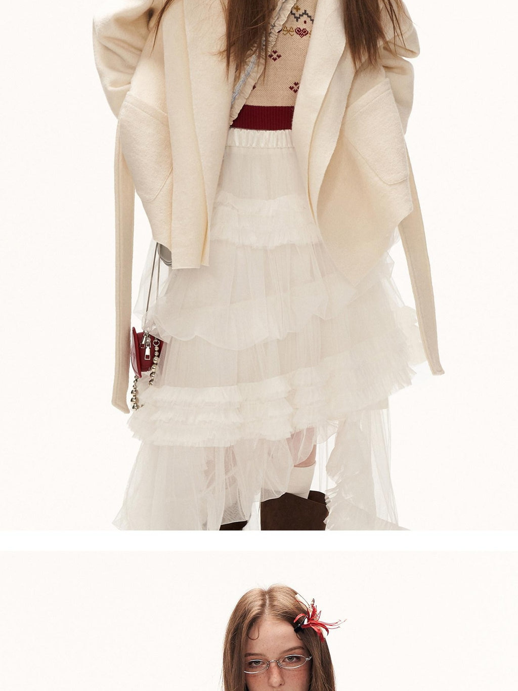 MAMC Wool Blend Tie Front Mature Relaxed Fit Business White Notched Lapel Short Coat