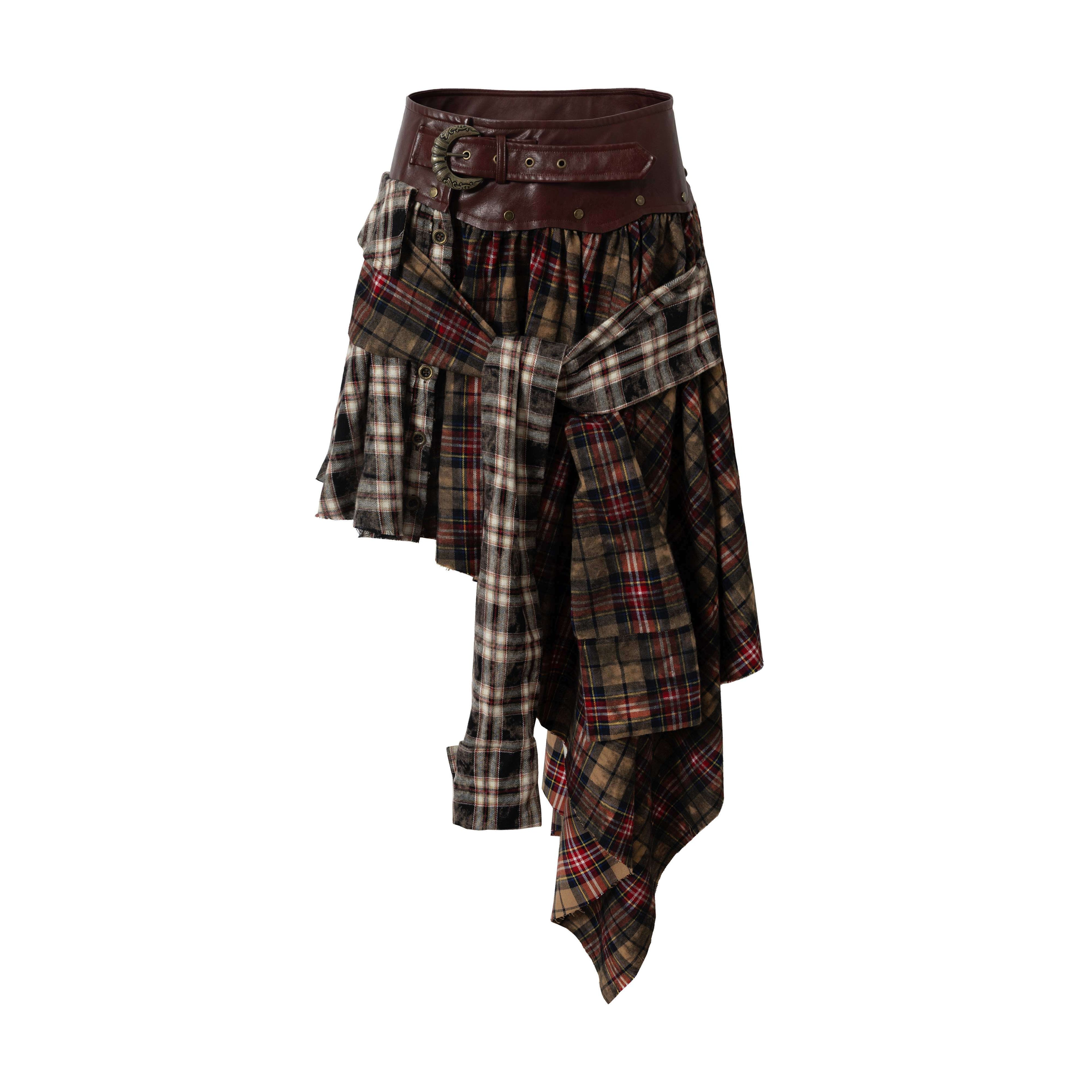 NO_ROMANCE_Asymmetrical_Patchwork_Plaid_Punk_Rock_One_Piece_Women'S_Midi_Skirts_MISSTT