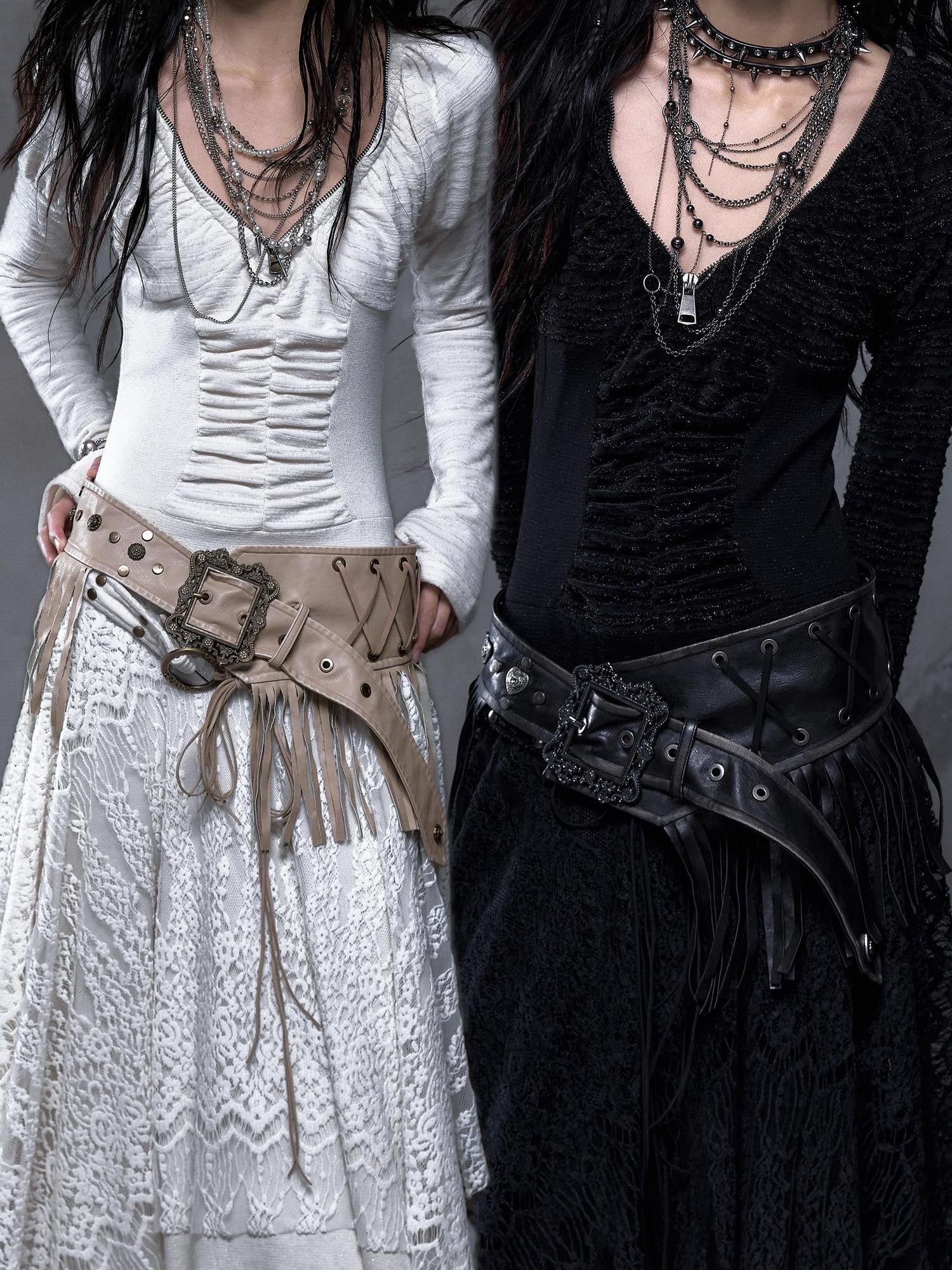NO ROMANCE Asymmetrical Vintage Punk Hippie Distressed Tassel Women'S Wide Leather Belts