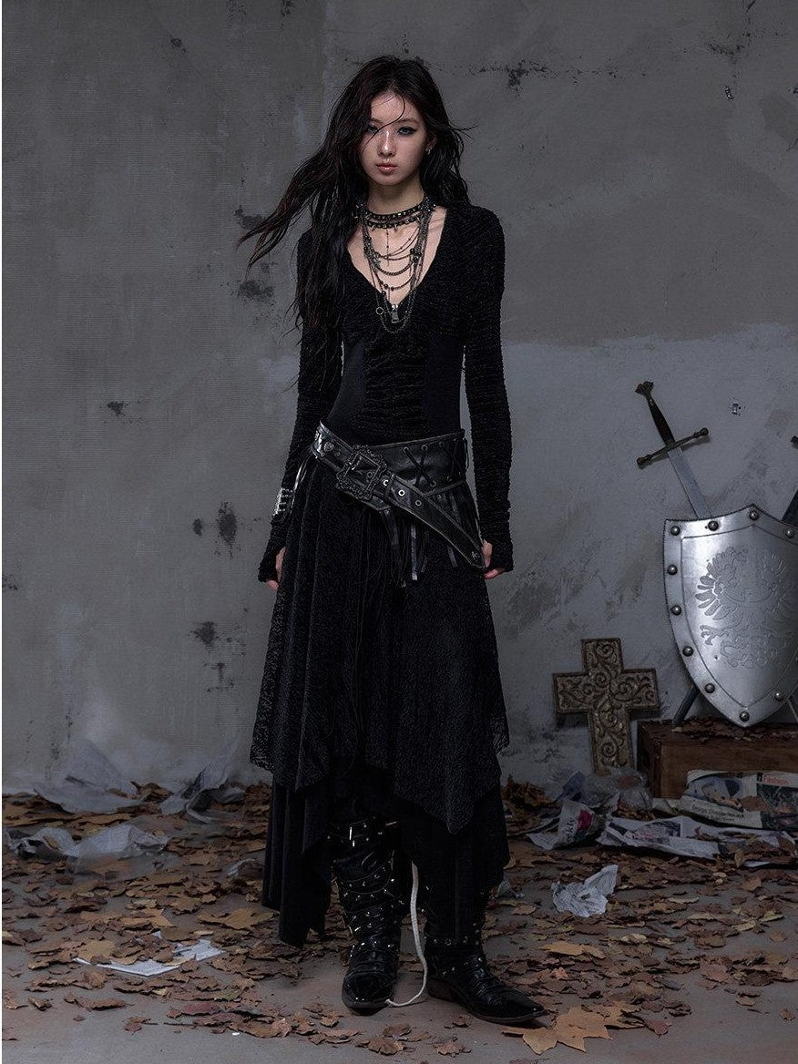 NO ROMANCE Asymmetrical Vintage Punk Hippie Distressed Tassel Women'S Wide Leather Belts