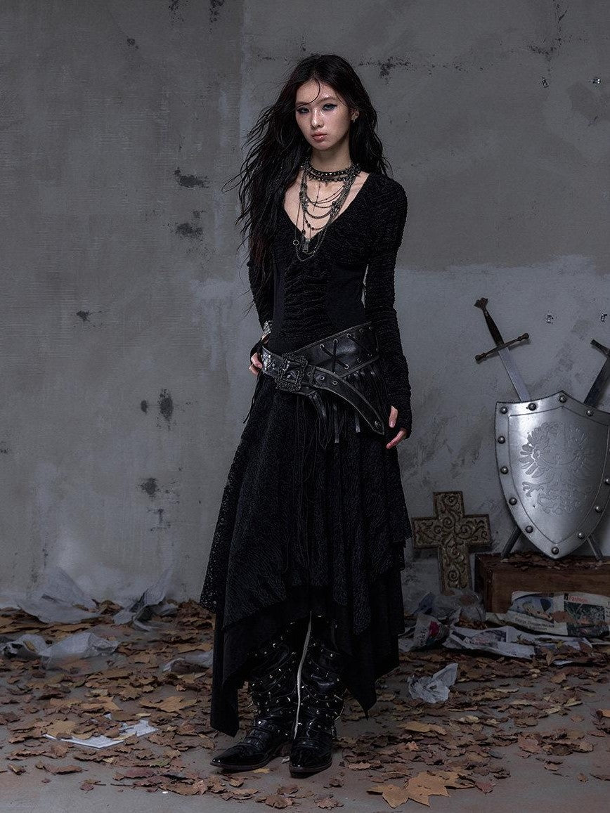 NO ROMANCE Asymmetrical Vintage Punk Hippie Distressed Tassel Women'S Wide Leather Belts