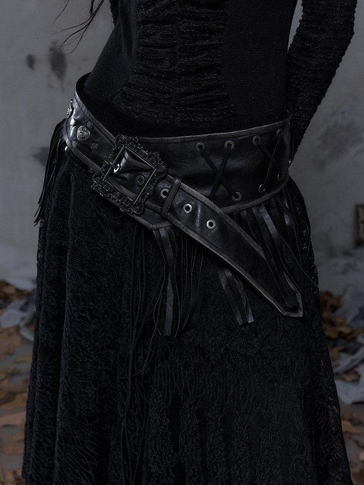 NO ROMANCE Asymmetrical Vintage Punk Hippie Distressed Tassel Women'S Wide Leather Belts