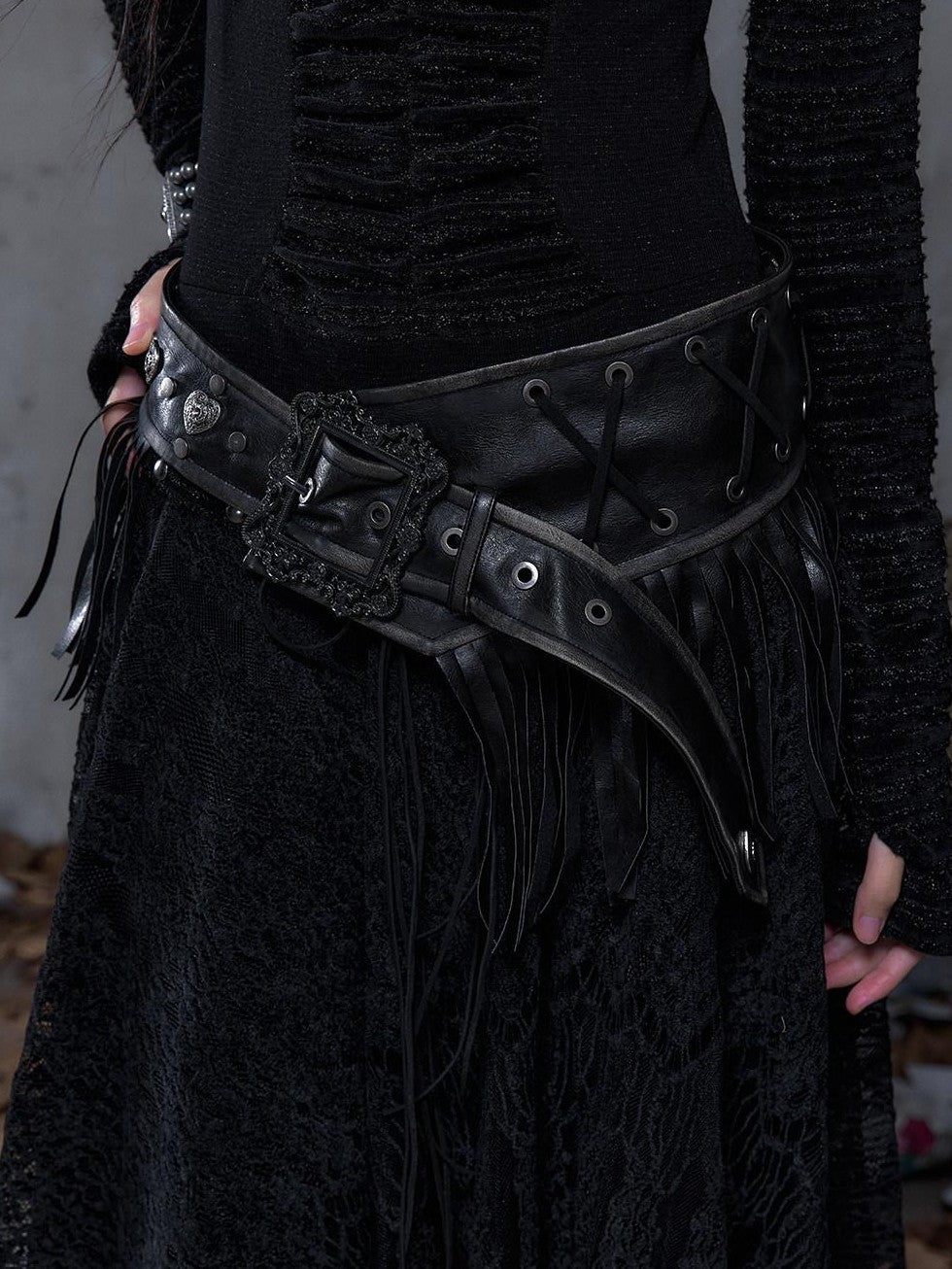 NO ROMANCE Asymmetrical Vintage Punk Hippie Distressed Tassel Women'S Wide Leather Belts
