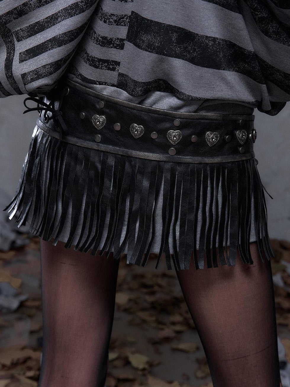 NO ROMANCE Asymmetrical Vintage Punk Hippie Distressed Tassel Women'S Wide Leather Belts