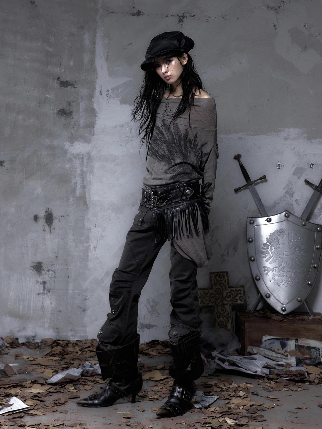 NO ROMANCE Asymmetrical Vintage Punk Hippie Distressed Tassel Women'S Wide Leather Belts
