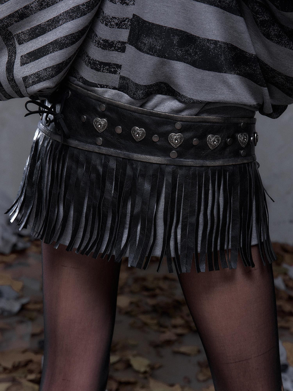 NO ROMANCE Asymmetrical Vintage Punk Hippie Distressed Tassel Women'S Wide Leather Belts