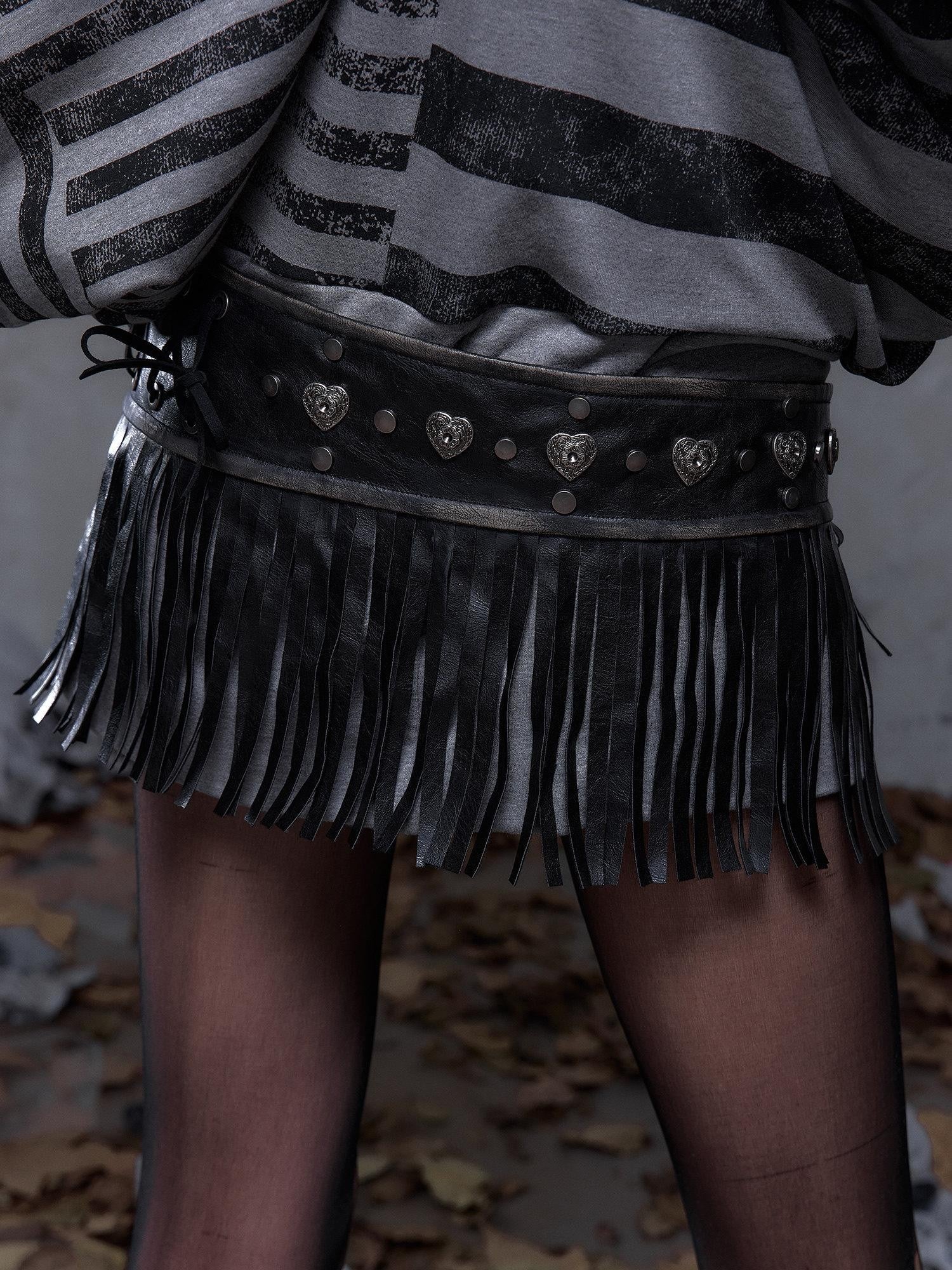 NO ROMANCE Asymmetrical Vintage Punk Hippie Distressed Tassel Women'S Wide Leather Belts
