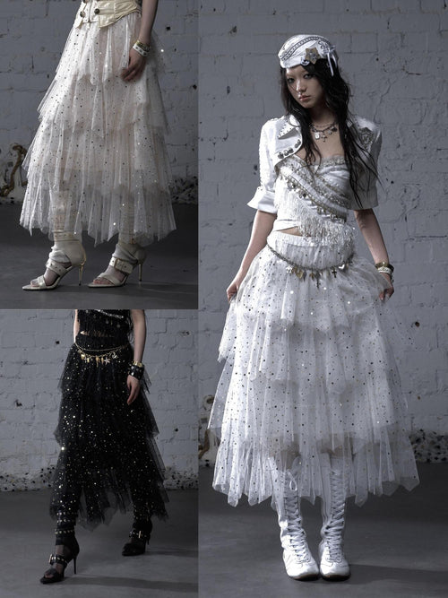 NO ROMANCE Ballet Star Multi Layer Tulle Cake Women'S Polyester Midi Skirts