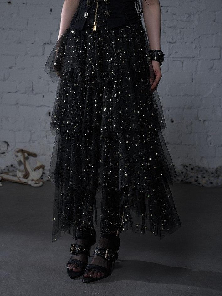 NO ROMANCE Ballet Star Multi Layer Tulle Cake Women'S Polyester Midi Skirts