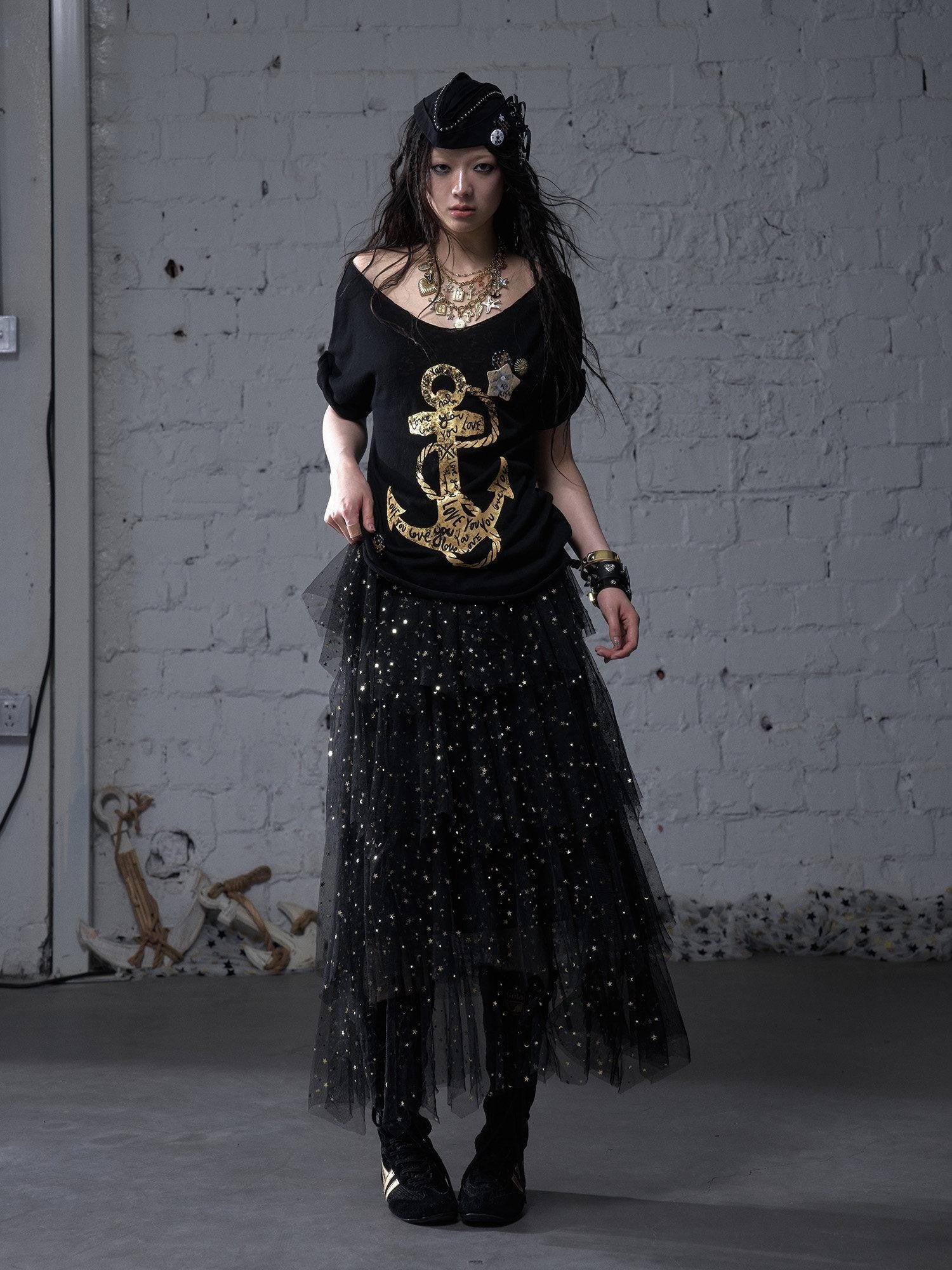 NO ROMANCE Ballet Star Multi Layer Tulle Cake Women'S Polyester Midi Skirts