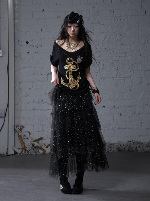 NO ROMANCE Ballet Star Multi Layer Tulle Cake Women'S Polyester Midi Skirts