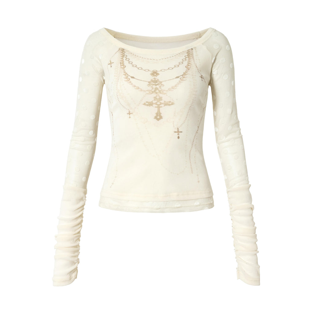 NO_ROMANCE_Baroque_Flocked_Wing_Embroidered_Polka_Slim_Women'S_Long_Sleeve_T-Shirts_MISSTT
