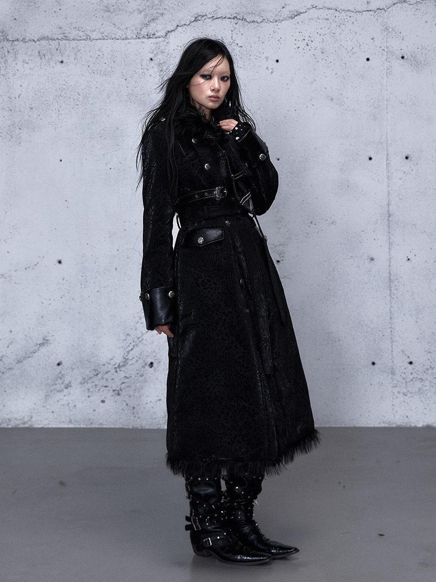 NO ROMANCE Dark Court Punk Reversible Leopard Women'S Suede Eco Faux Fur Long Coats