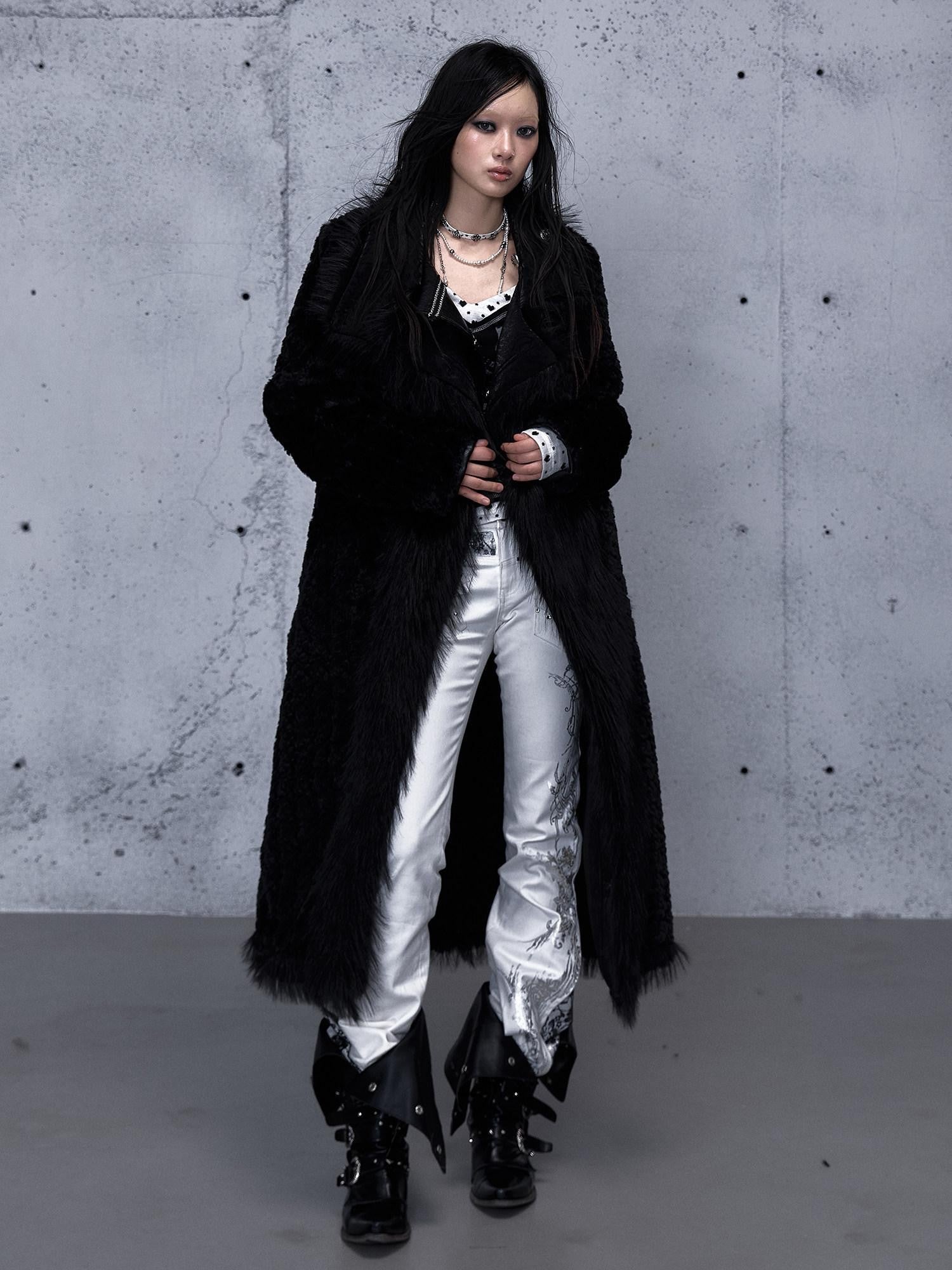 NO ROMANCE Dark Court Punk Reversible Leopard Women'S Suede Eco Faux Fur Long Coats