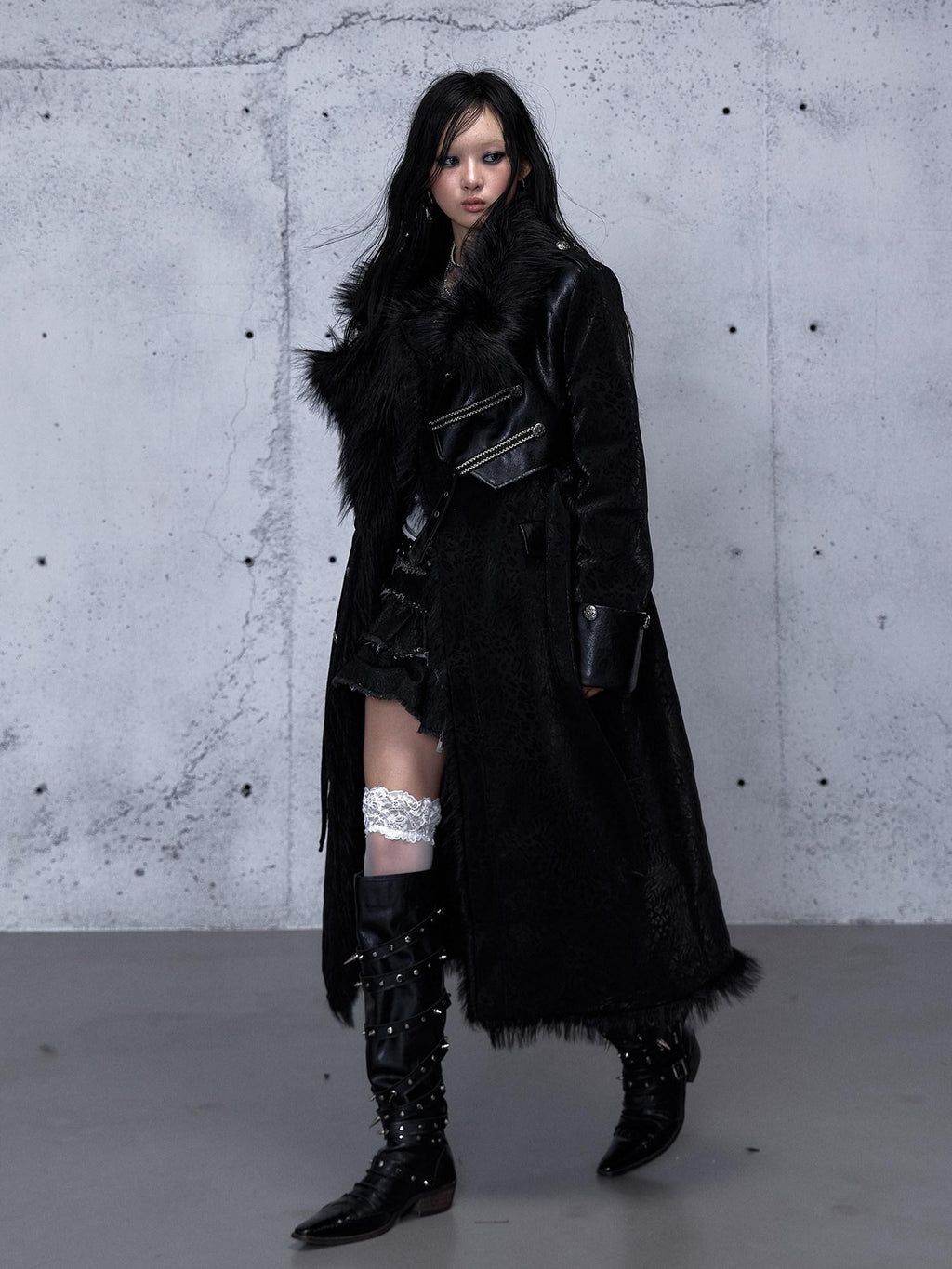 NO ROMANCE Dark Court Punk Reversible Leopard Women'S Suede Eco Faux Fur Long Coats