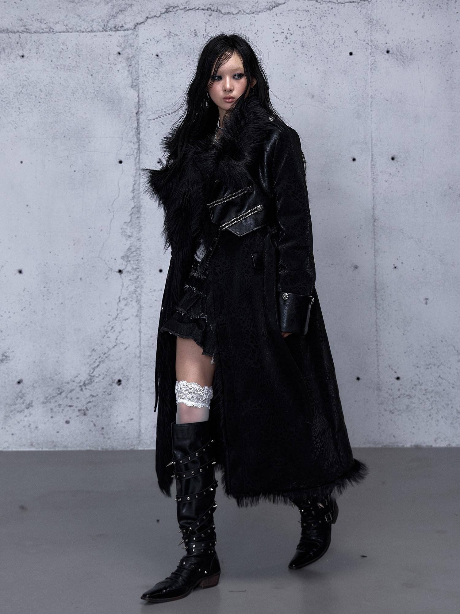 NO ROMANCE Dark Court Punk Reversible Leopard Women'S Suede Eco Faux Fur Long Coats