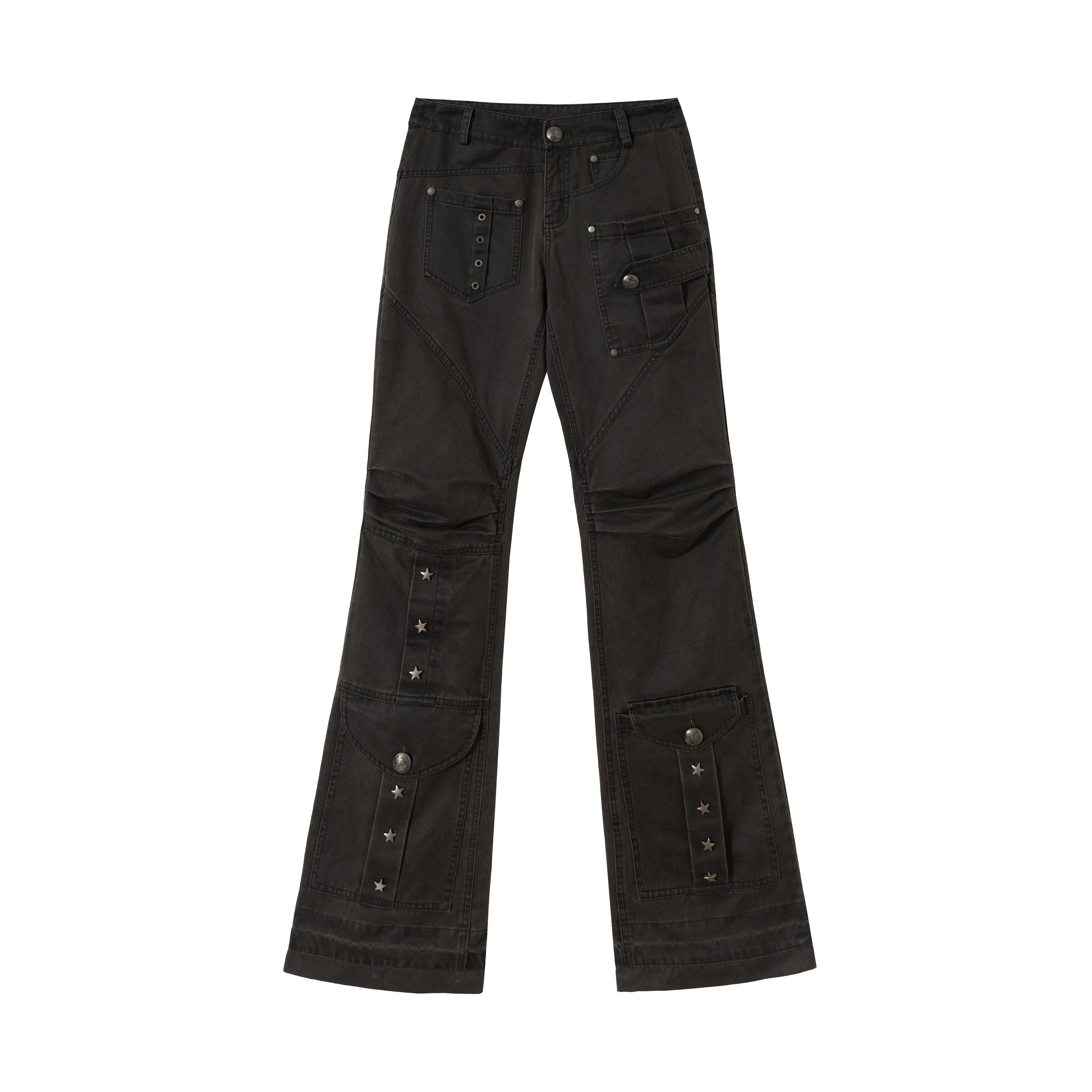 NO_ROMANCE_Dark_Punk_Wrinkled_Washed_Slight_Flare_Women'S_80_Polyester_20_Cotton_Chinos_MISSTT