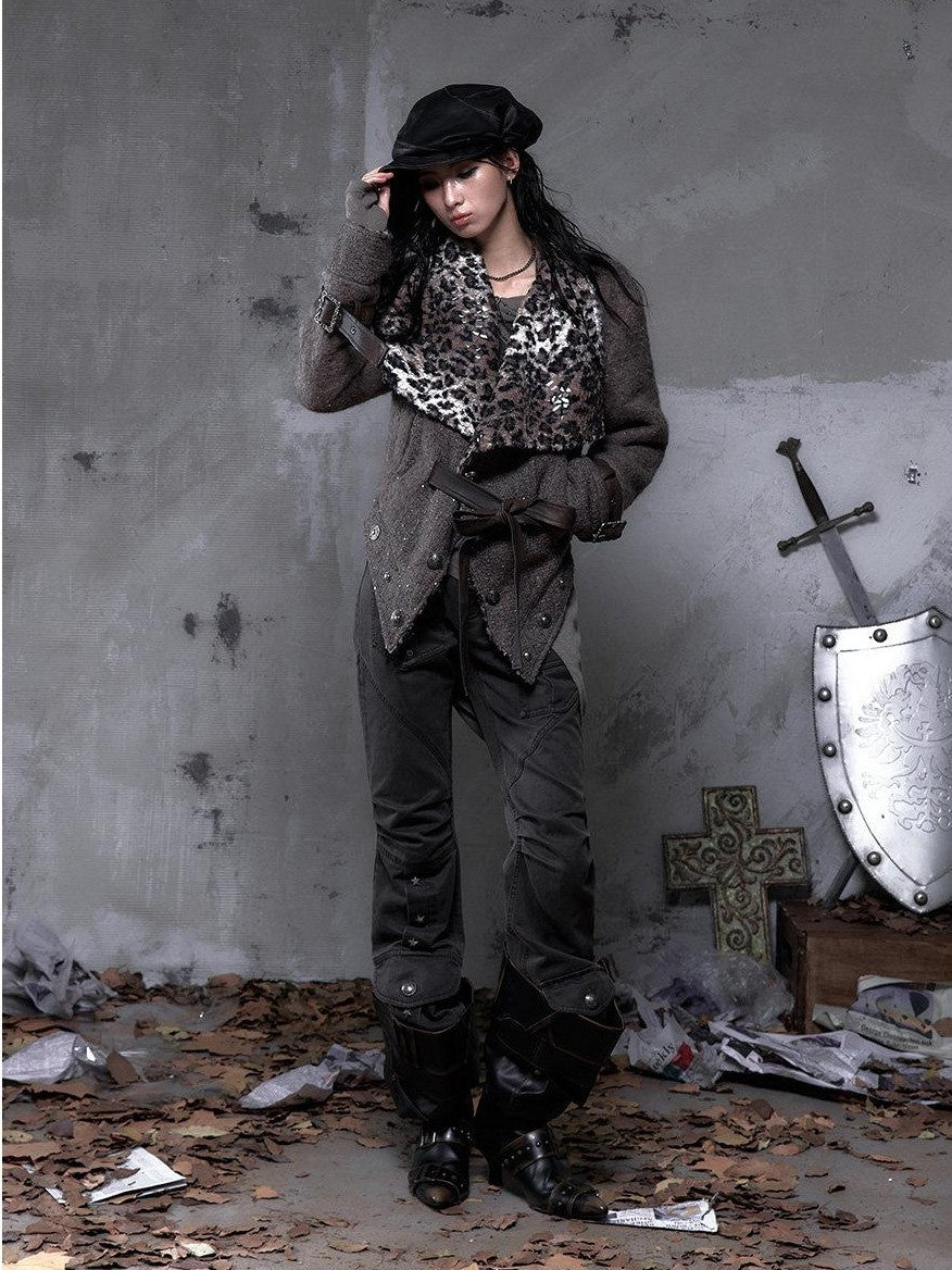 NO ROMANCE Dark Punk Wrinkled Washed Slight Flare Women'S 80 Polyester 20 Cotton Chinos