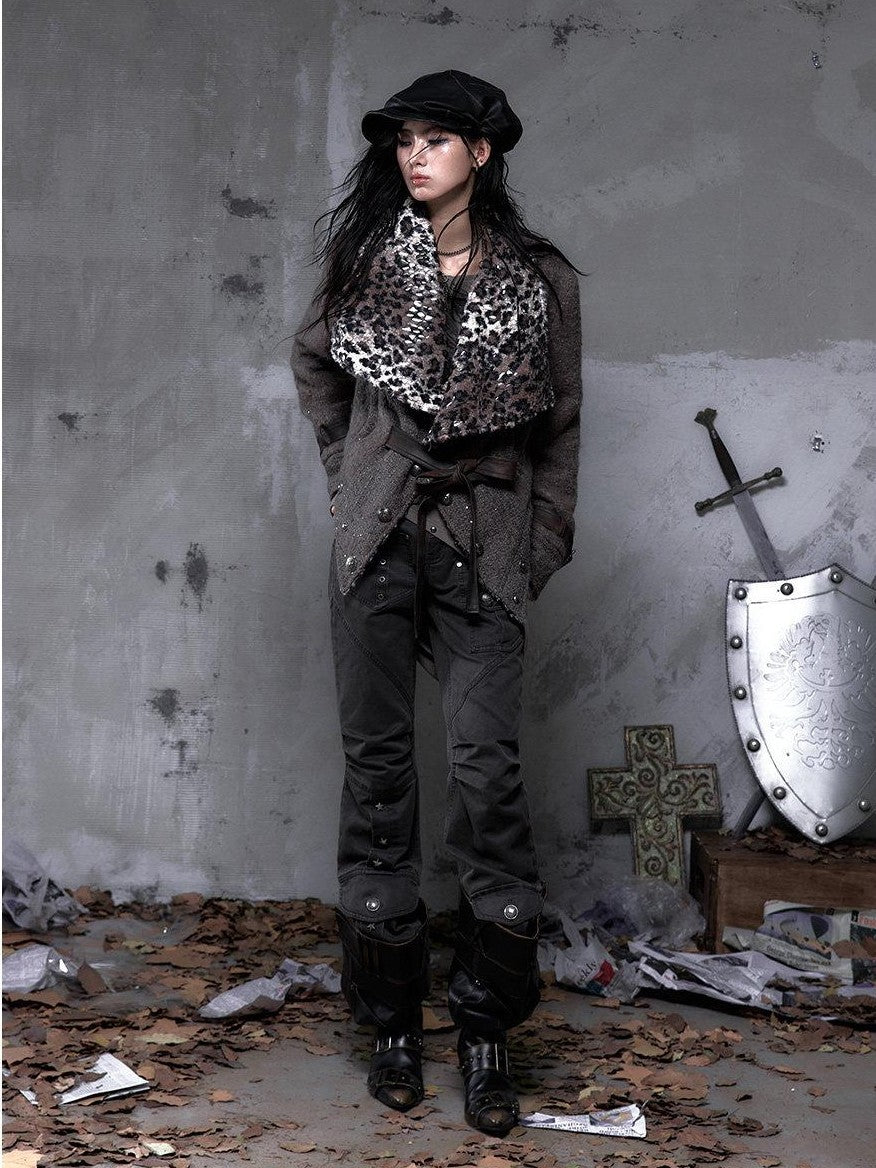 NO ROMANCE Dark Punk Wrinkled Washed Slight Flare Women'S 80 Polyester 20 Cotton Chinos