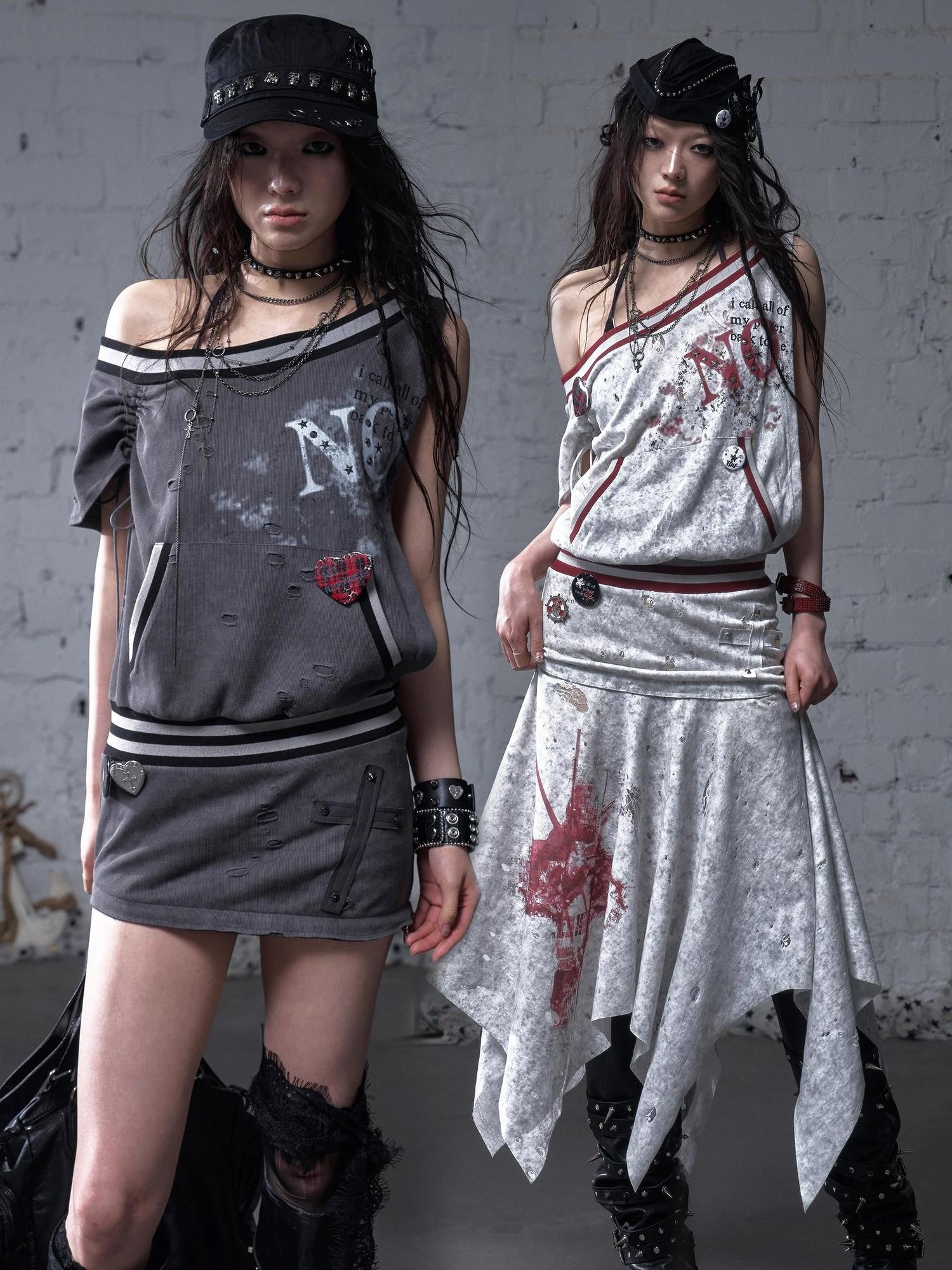 NO ROMANCE Detachable Irregular Hem Punk Sleeveless Women'S Cotton Blend Mini Dresses