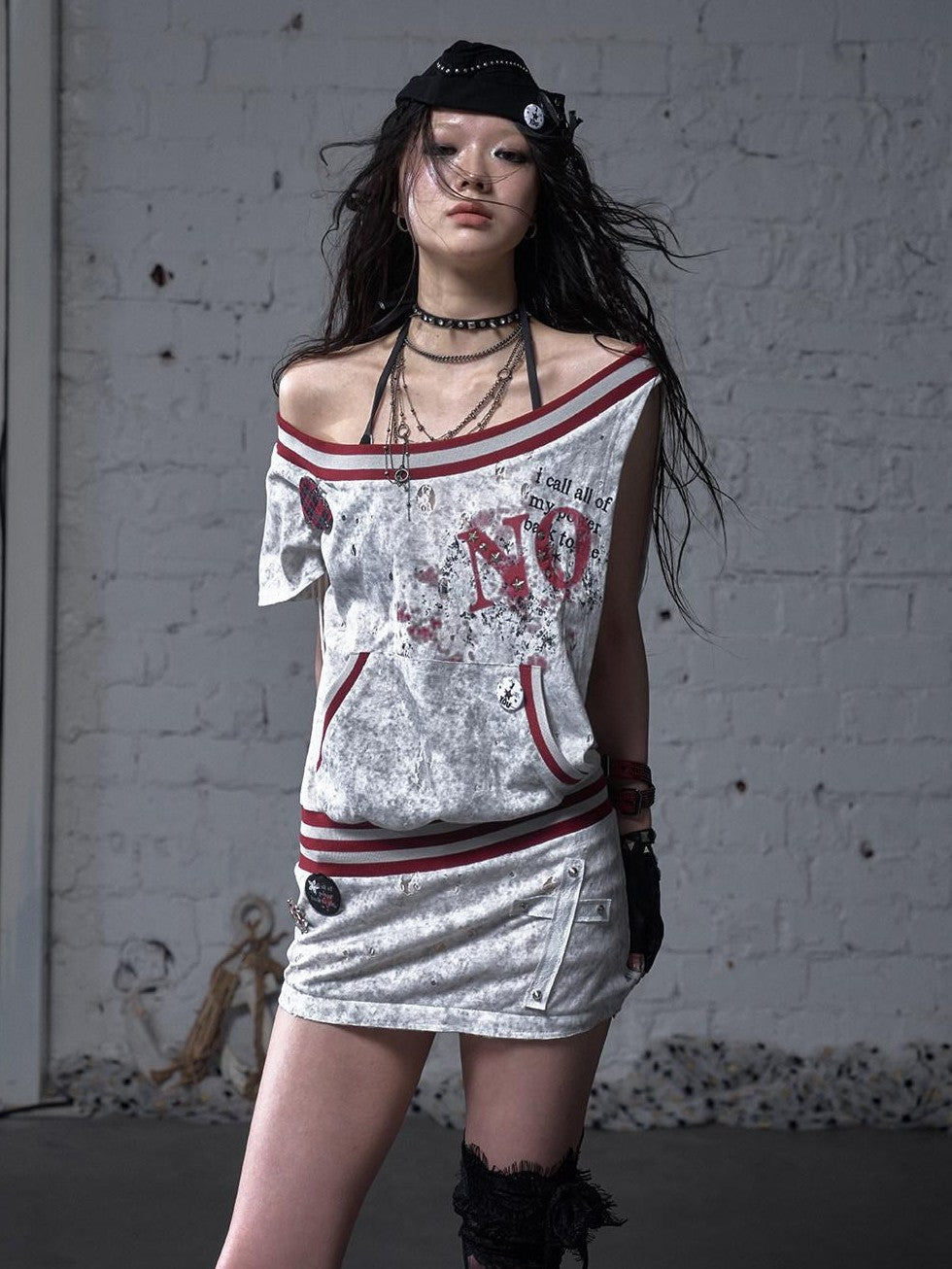 NO ROMANCE Detachable Irregular Hem Punk Sleeveless Women'S Cotton Blend Mini Dresses