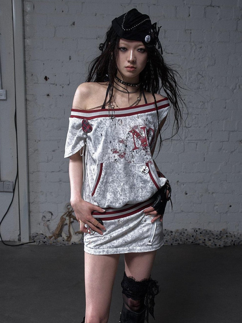 NO ROMANCE Detachable Irregular Hem Punk Sleeveless Women'S Cotton Blend Mini Dresses