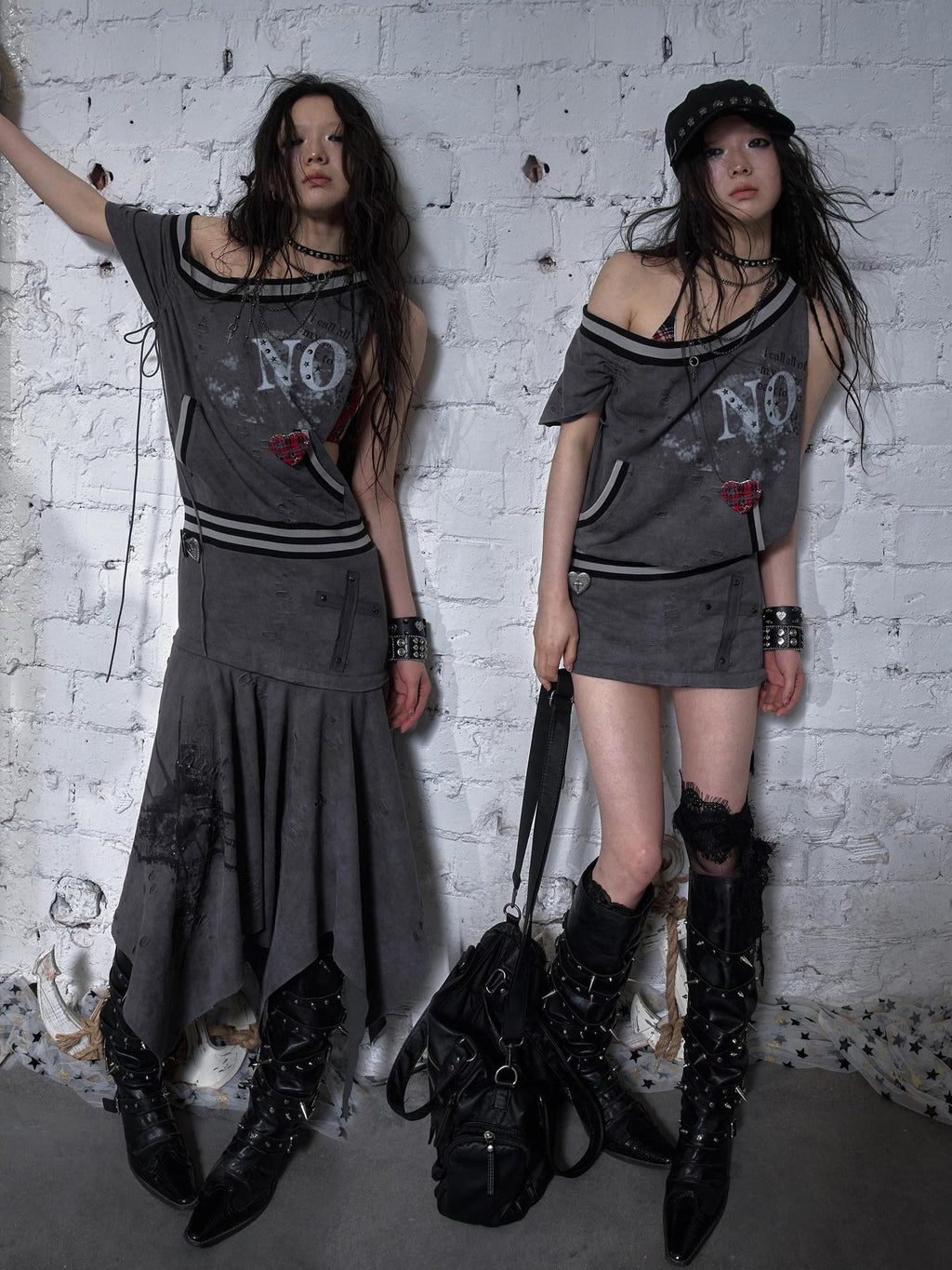 NO ROMANCE Detachable Irregular Hem Punk Sleeveless Women'S Cotton Blend Mini Dresses