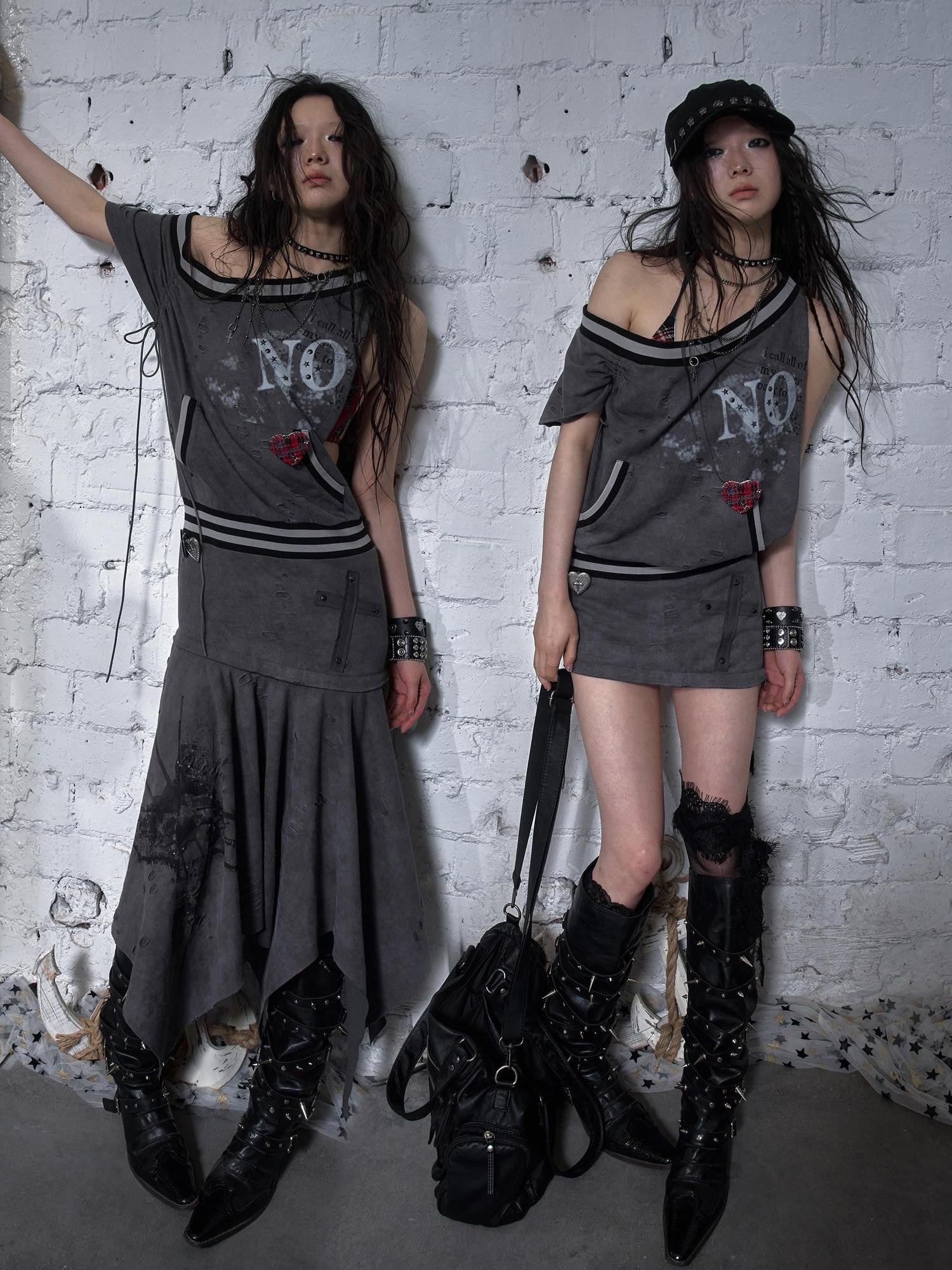 NO ROMANCE Detachable Irregular Hem Punk Sleeveless Women'S Cotton Blend Mini Dresses