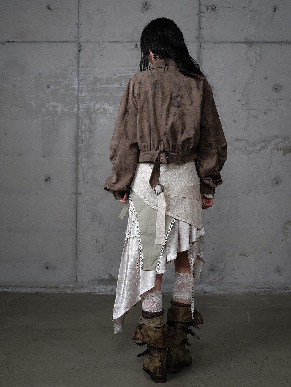 NO ROMANCE Distressed Patchwork Plaid Punk Faux Layered Oversized Women'S Jackets