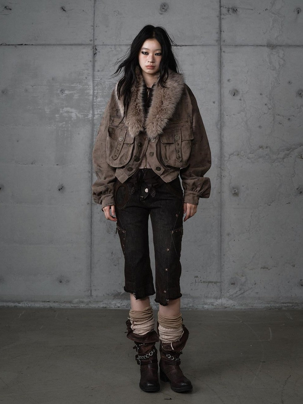 NO ROMANCE Distressed Patchwork Plaid Punk Faux Layered Oversized Women'S Jackets