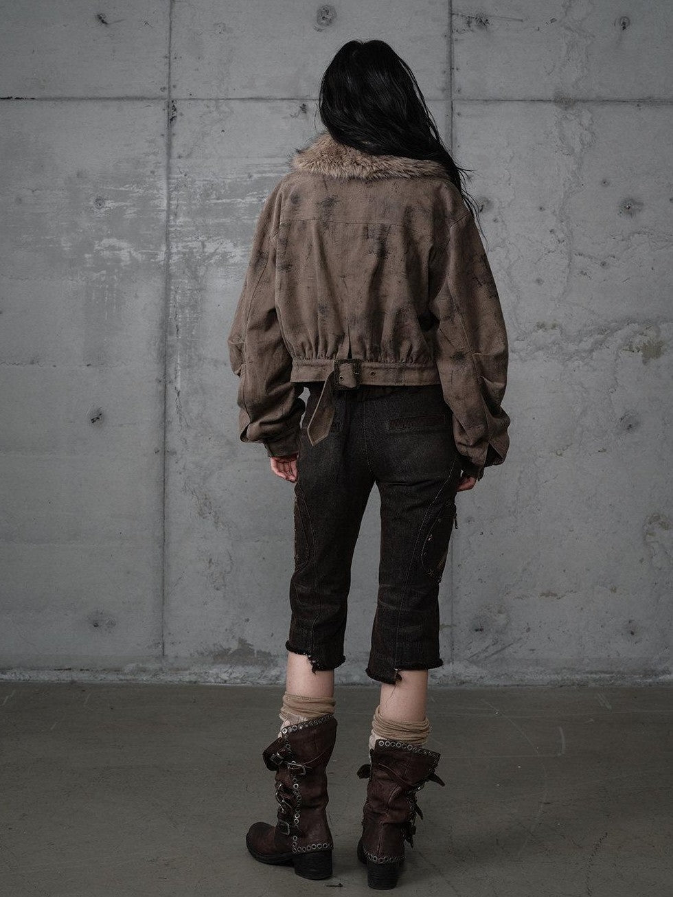 NO ROMANCE Distressed Patchwork Plaid Punk Faux Layered Oversized Women'S Jackets
