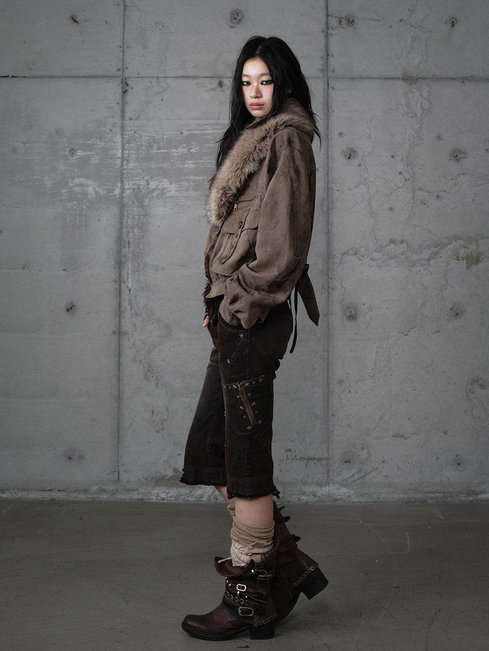 NO ROMANCE Distressed Patchwork Plaid Punk Faux Layered Oversized Women'S Jackets