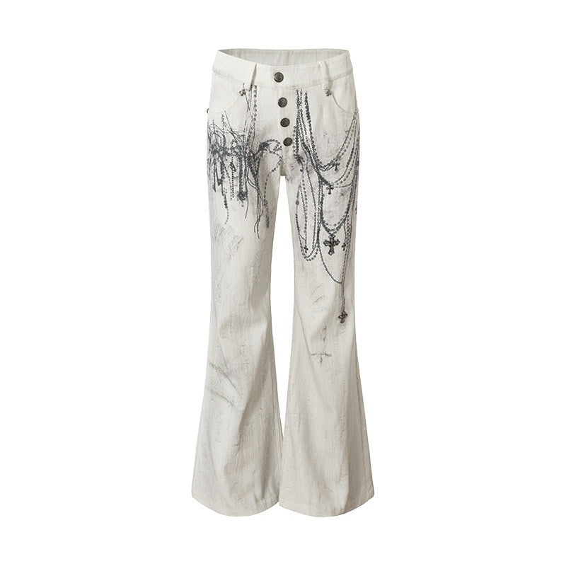 NO_ROMANCE_Distressed_Street_Punk_Printed_Women'S_Cotton_Wide-Leg_Jeans_MISSTT