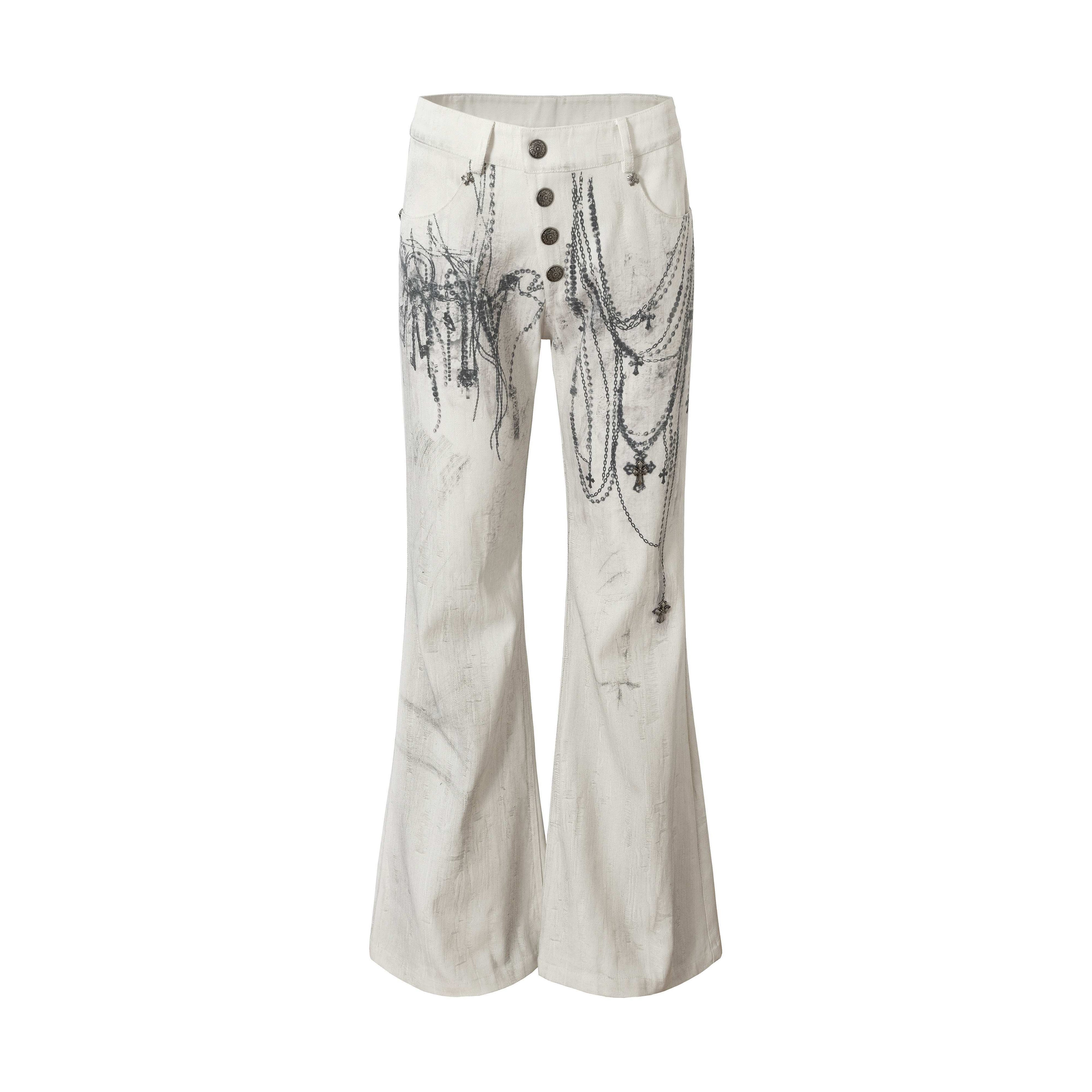 NO_ROMANCE_Distressed_Street_Punk_Printed_Women'S_Cotton_Wide-Leg_Jeans_MISSTT