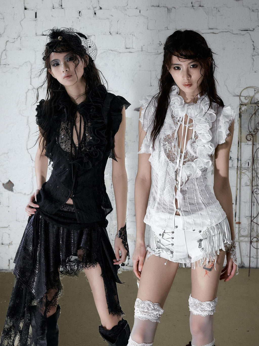 NO ROMANCE Dreamy Court Ruffle Sequin Spliced Tie Waist Women'S Chiffon Blouses