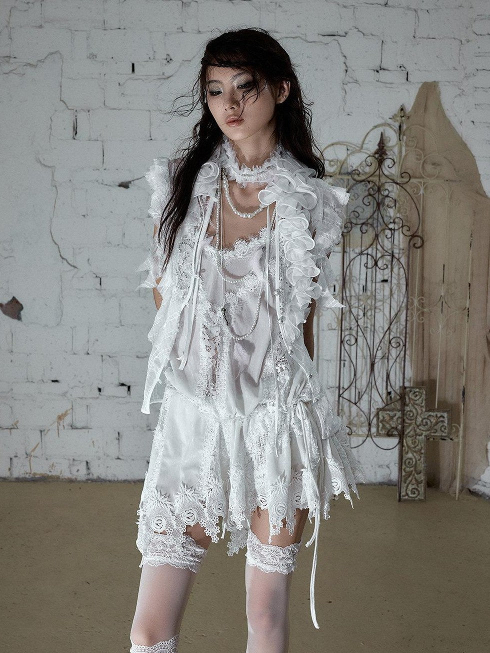 NO ROMANCE Dreamy Court Ruffle Sequin Spliced Tie Waist Women'S Chiffon Blouses