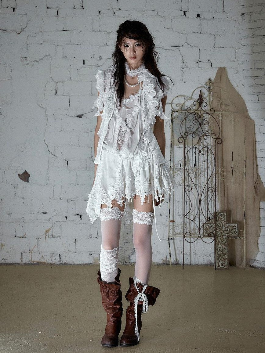 NO ROMANCE Dreamy Court Ruffle Sequin Spliced Tie Waist Women'S Chiffon Blouses