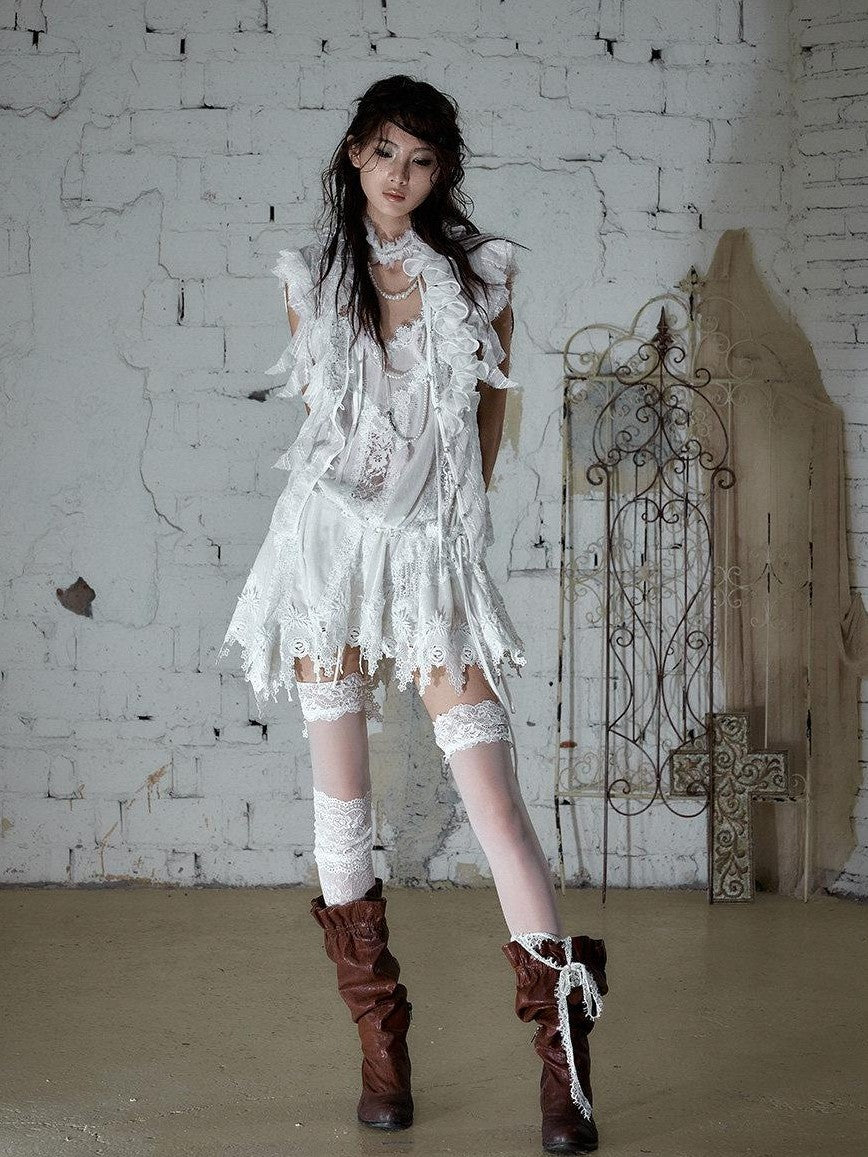 NO ROMANCE Dreamy Court Ruffle Sequin Spliced Tie Waist Women'S Chiffon Blouses