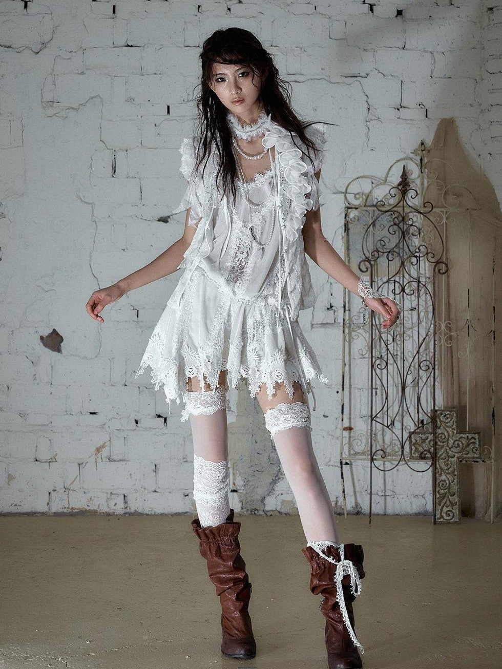 NO ROMANCE Dreamy Court Ruffle Sequin Spliced Tie Waist Women'S Chiffon Blouses