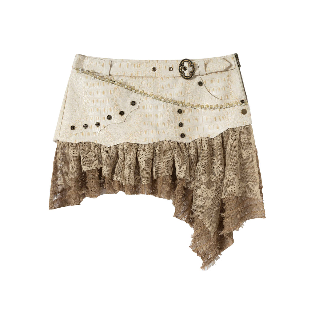 NO_ROMANCE_Dreamy_Embellished_Asymmetrical_Faux_Two_Piece_Women'S_Faux_Leather_Skorts_MISSTT