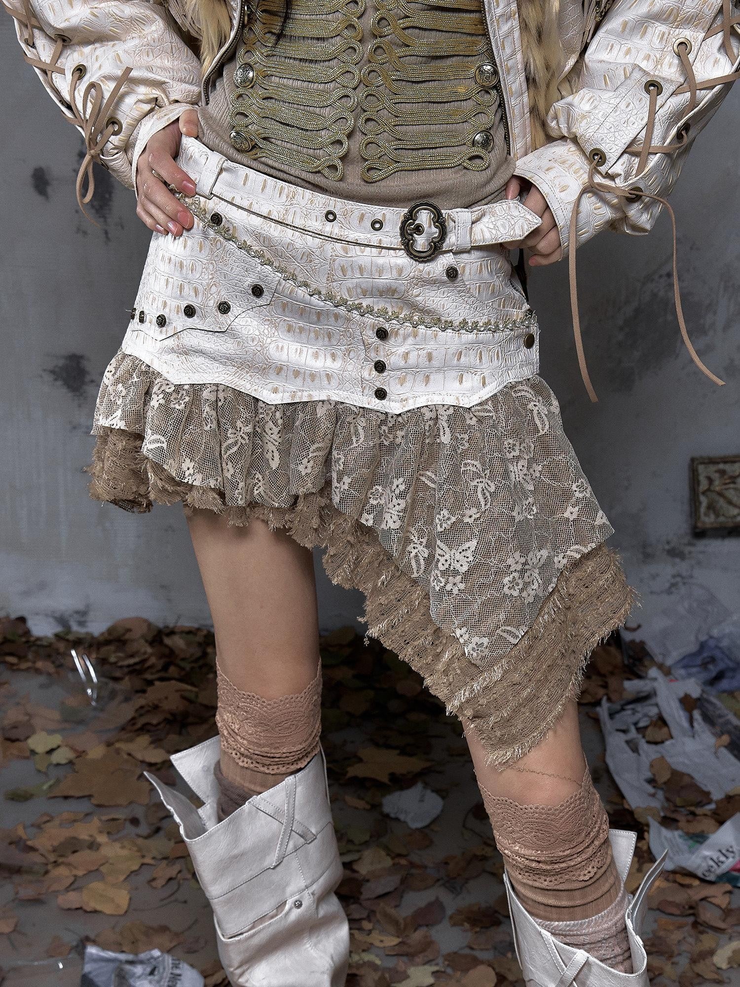 NO ROMANCE Dreamy Embellished Asymmetrical Faux Two Piece Women'S Faux Leather Skorts