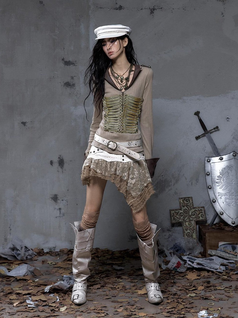 NO ROMANCE Dreamy Embellished Asymmetrical Faux Two Piece Women'S Faux Leather Skorts