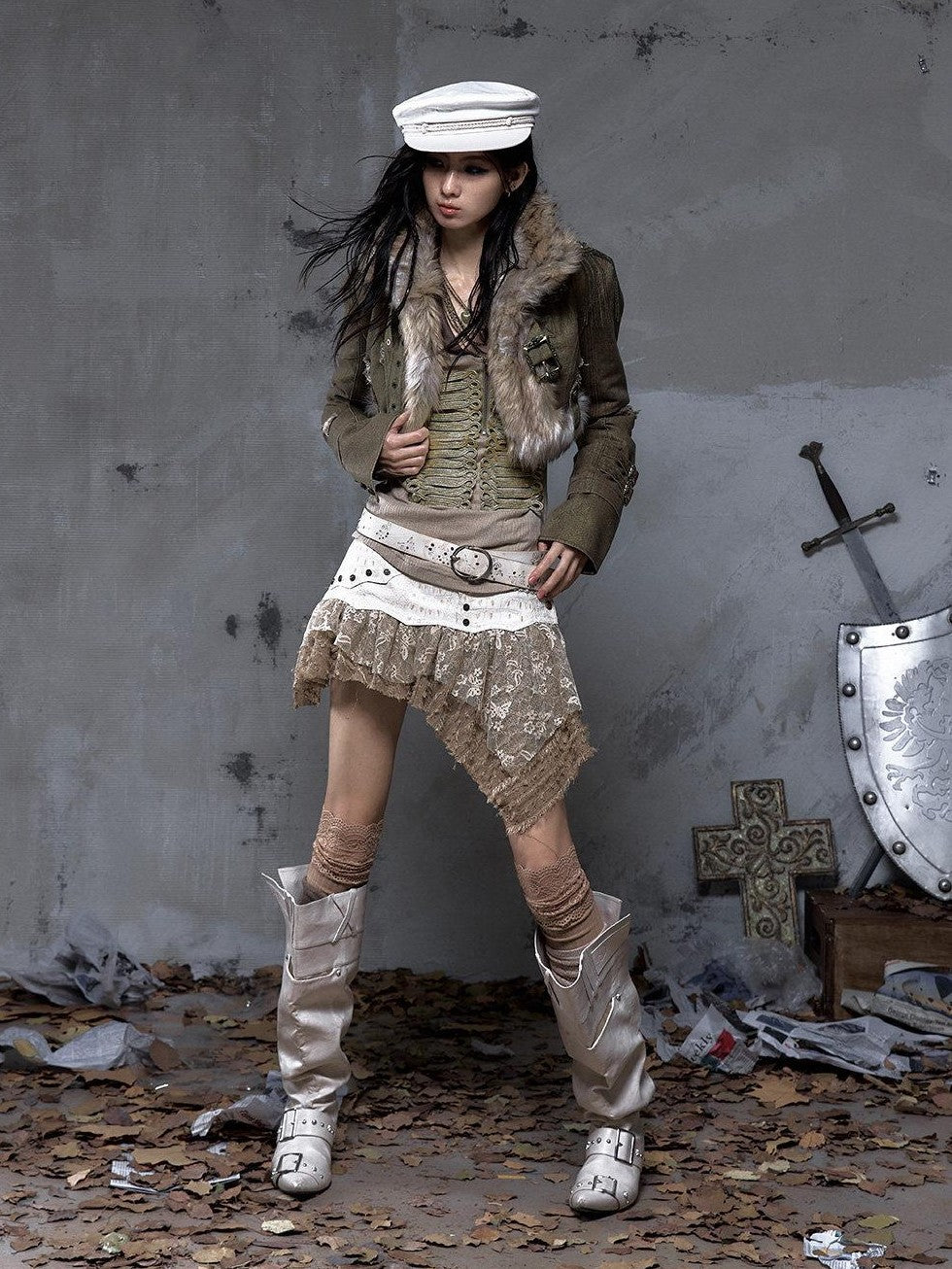 NO ROMANCE Dreamy Embellished Asymmetrical Faux Two Piece Women'S Faux Leather Skorts