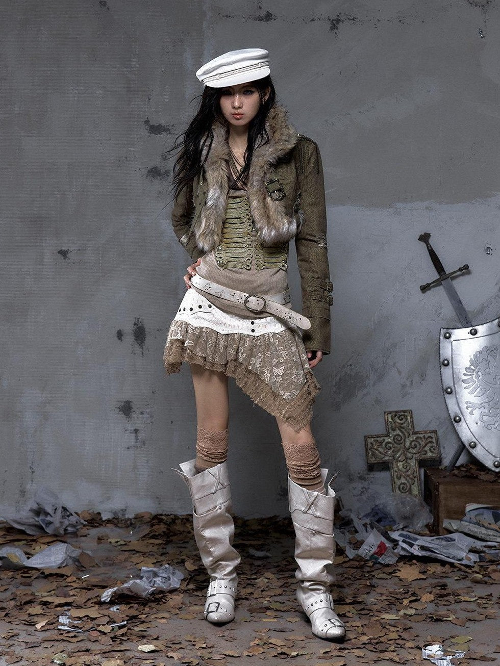NO ROMANCE Dreamy Embellished Asymmetrical Faux Two Piece Women'S Faux Leather Skorts