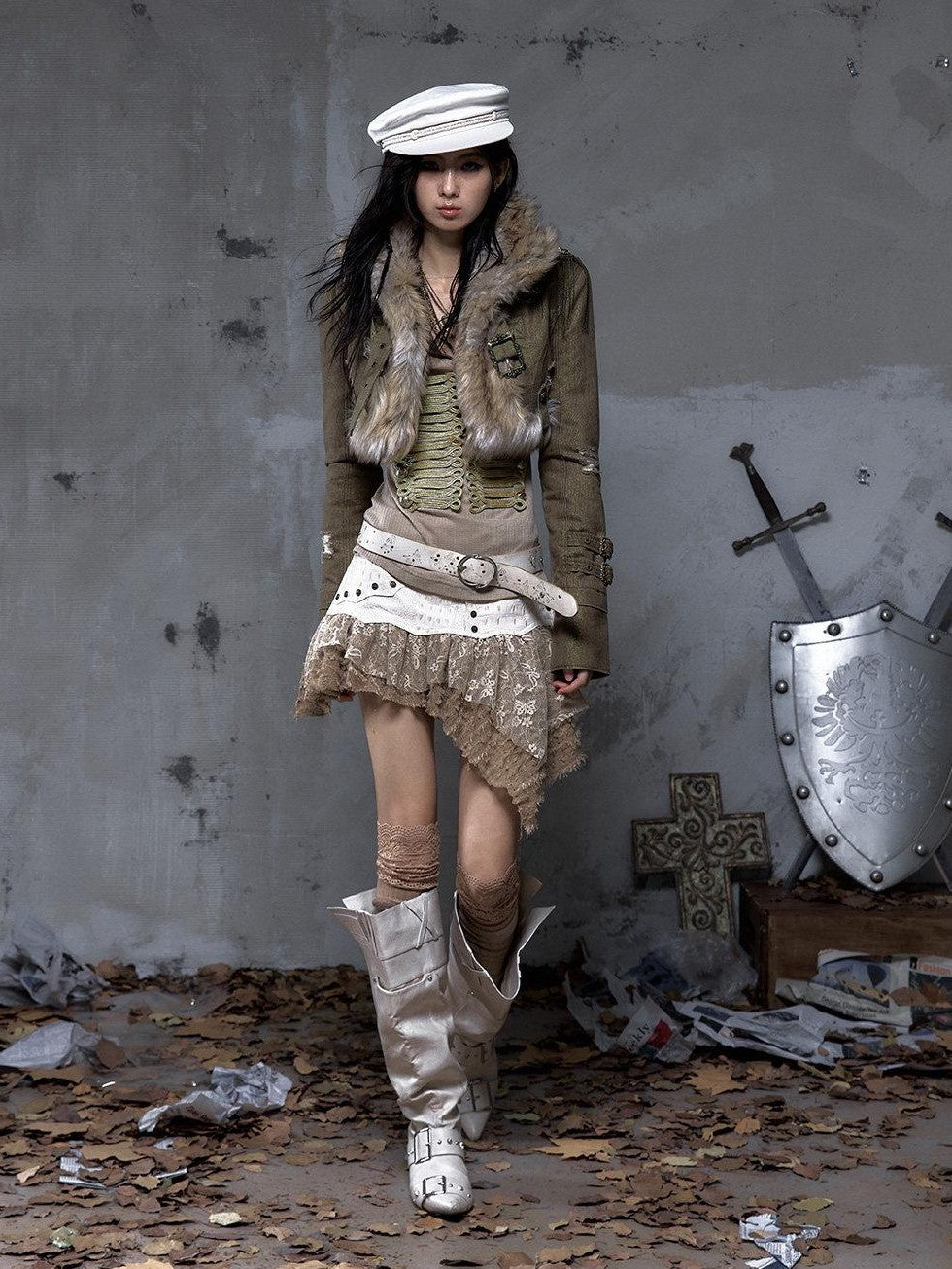 NO ROMANCE Dreamy Embellished Asymmetrical Faux Two Piece Women'S Faux Leather Skorts