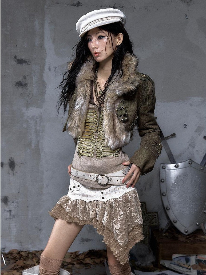 NO ROMANCE Dreamy Embellished Asymmetrical Faux Two Piece Women'S Faux Leather Skorts