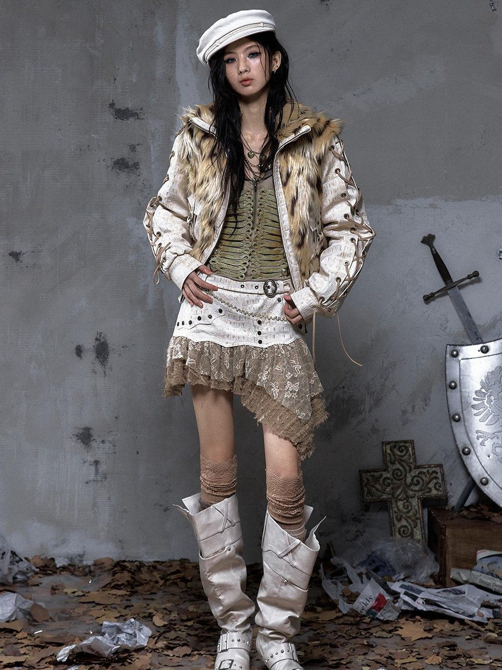 NO ROMANCE Dreamy Embellished Asymmetrical Faux Two Piece Women'S Faux Leather Skorts