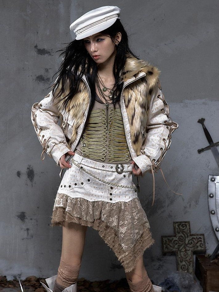 NO ROMANCE Dreamy Embellished Asymmetrical Faux Two Piece Women'S Faux Leather Skorts